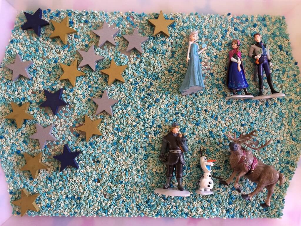 Lovely Frozen Sensory Bin with Wooden Star Activity For Kids Birthday Party Disney Frozen Crafts For Kids