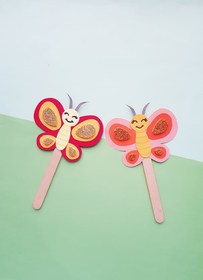 Lovely Glitter & Ice Pop Sticks Butterfly Puppet Art And Craft Idea For Kids Easy Glitter Butterfly Drawing Ideas