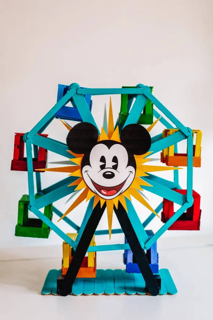 Lovely Micky Mouse Ice Popsticks Ferris Wheel Craft For KidsFerris Wheel Art and Craft Ideas