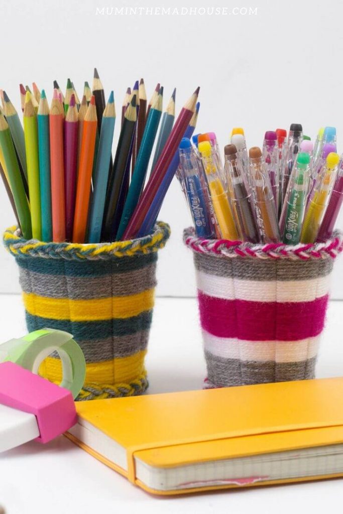 Lovely Multicolour Paper Cup Weaving Pattern Pen Holder Craft For Toddlers