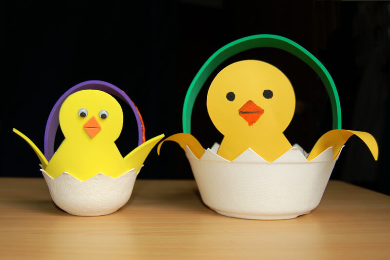 Lovely Paper Bowl And Foam Easter Chick Basket Crafts for Toddlers