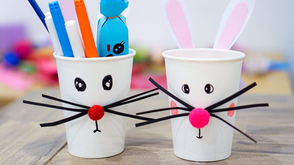 Lovely Paper Cup Easter Bunny Pen Holder Craft For Kids Easter Bunny Paper Cup Craft Ideas
