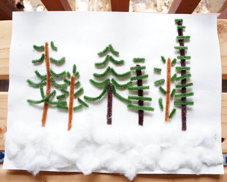 Make A Beautiful Winter Forest Scene With Pipecleaners & Cotton Balls