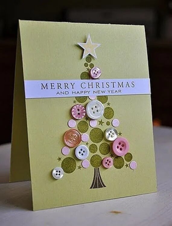 Merry Christmas Card Craft Project For Kids Using Buttons