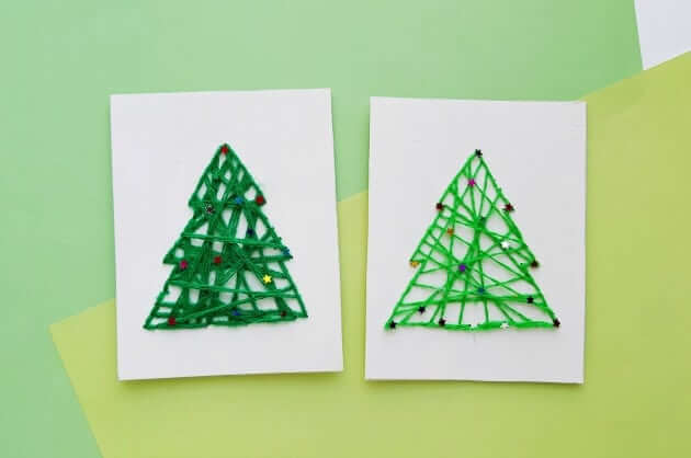 Merry Christmas Tree Craft With Thread And Needle For Toddlers
