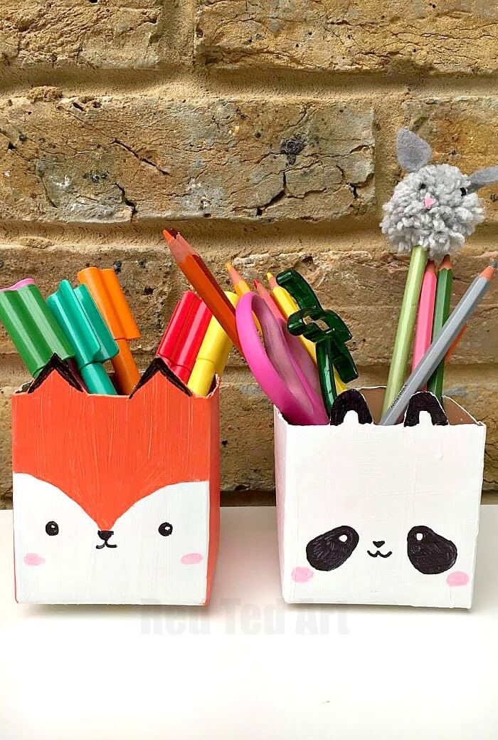 Milk Carton Pen Pot Craft For Kids To Make Recycled Milk Carton Craft Ideas For Kids 