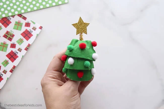 Mini & Cute Egg Carton Christmas Tree Craft Idea For Kids