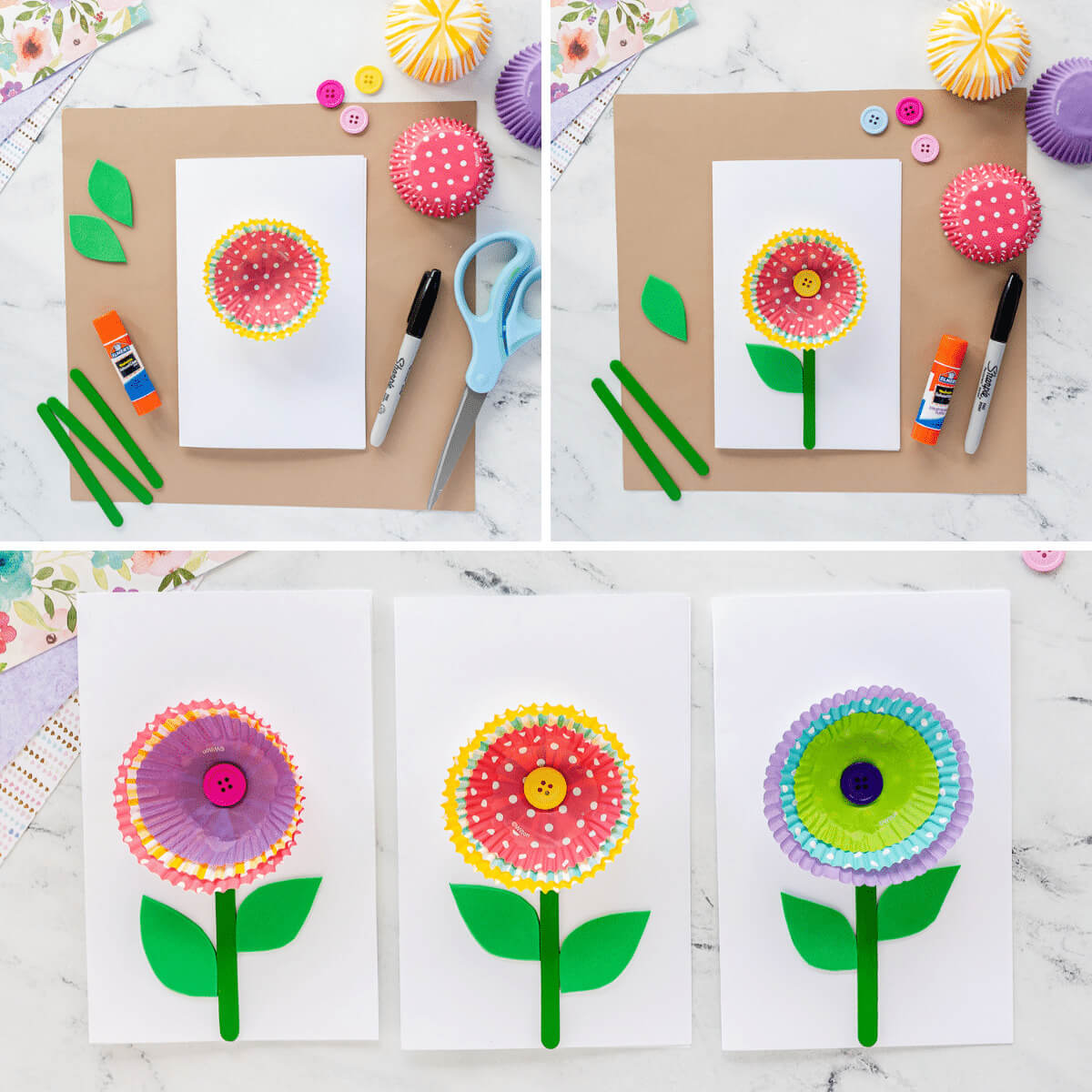 Mother's Day Button Craft Activity Using Cupcake Liners & Colorful Buttons Mother's Day Button Craft For Kids