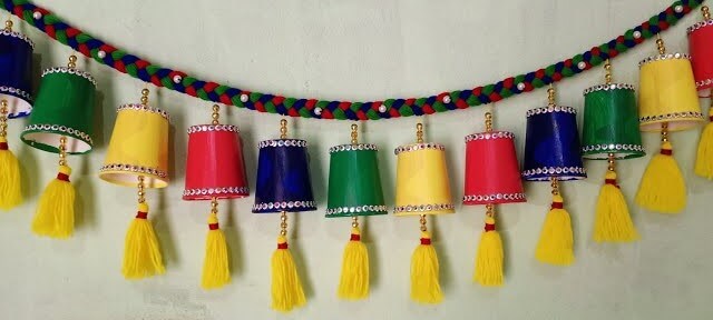 Multicolor Paper Cup Door Hanging Toran Craft