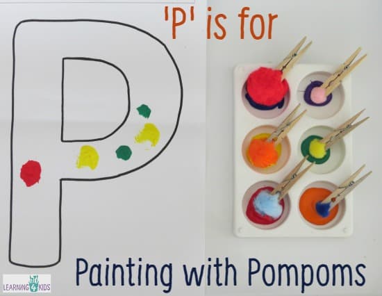 P For Painting Activity For Toddlers With  Pom PomAlphabet Crafts for Kindergarten