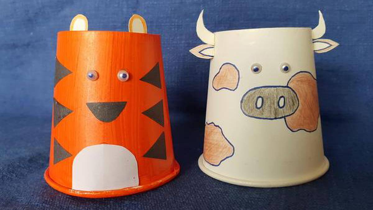 Paper Cup Miniature Tiger And Cow Crafts For Toddlers