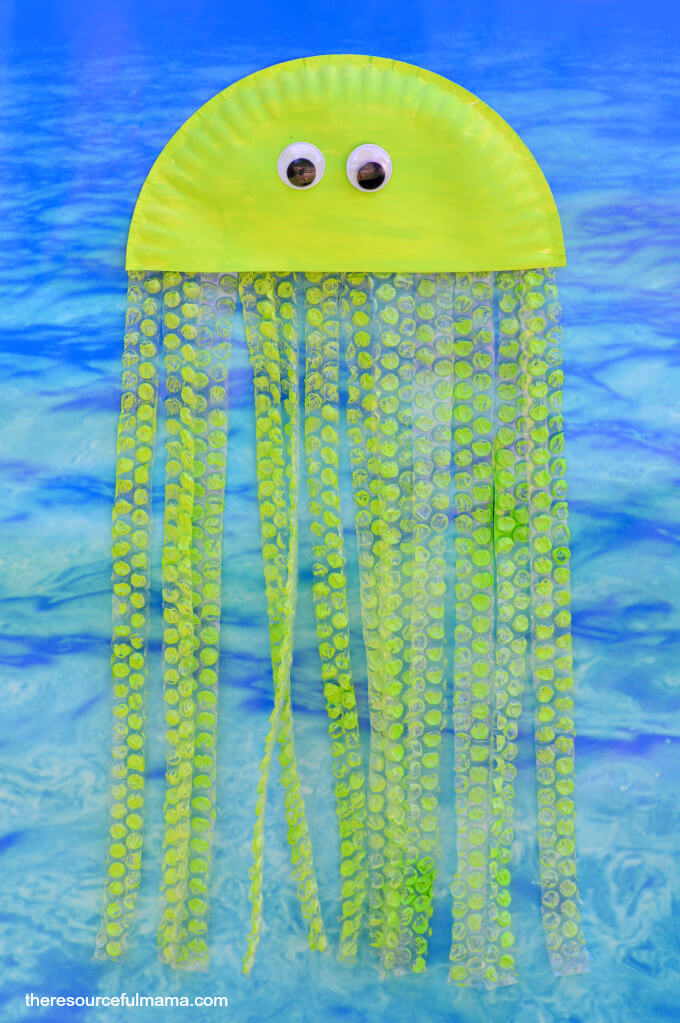 Paper Plate And Bubble Wrap Yellow Jellyfish Craft Activity For Kids