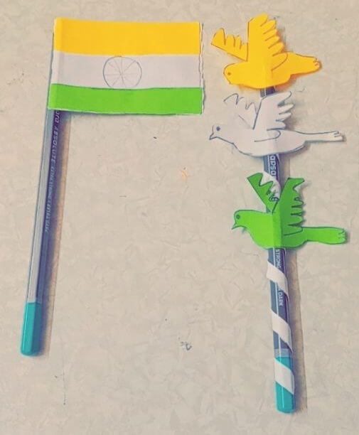 Pencil and Paper Flag And Bird Craft For Kids