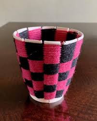 Pink And Blue Check Pattern Weave Paper Cup Craft F0r Toddlers