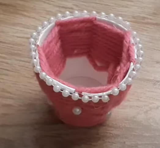 Pink Paper Cup Weaving Vase Craft For Toddlers Paper Cup And Weaving Crafts
