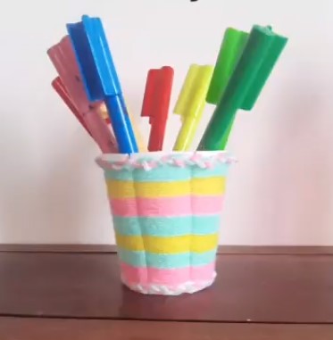Pistal Colour Hand Woven Paper Cup Pen Holder Craft For Toddlers