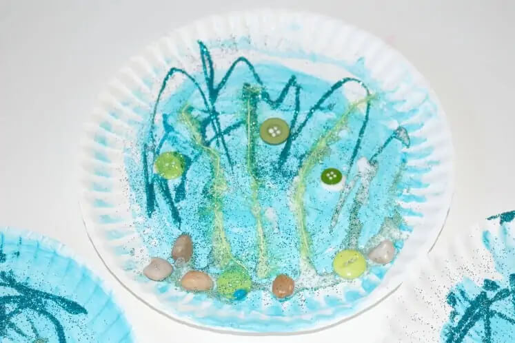 Pond Theme Underwater Paper Plate Button Craft For Preschoolers