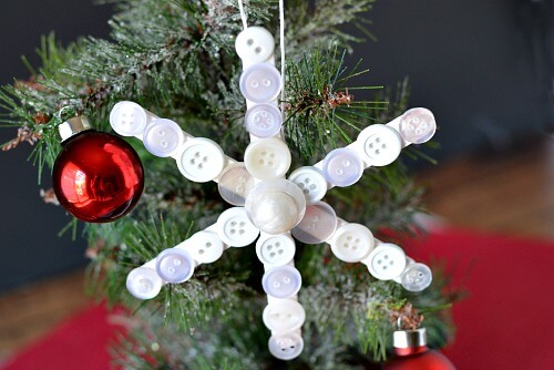 Popsicle Stick Button Snowflake Ornament Craft For Christmas Decor Christmas Button Craft Ideas