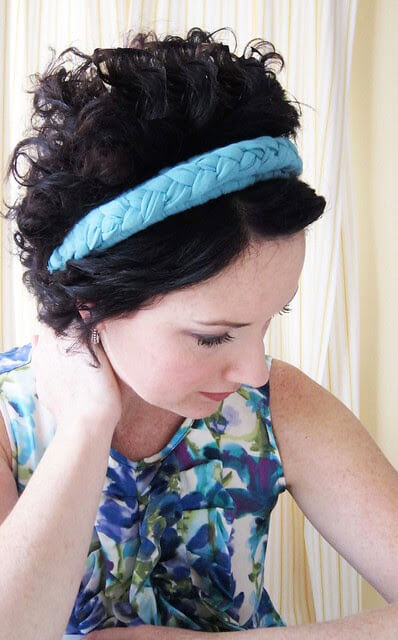 Pretty Blue Braided Fabric Scrap Hairband Craft