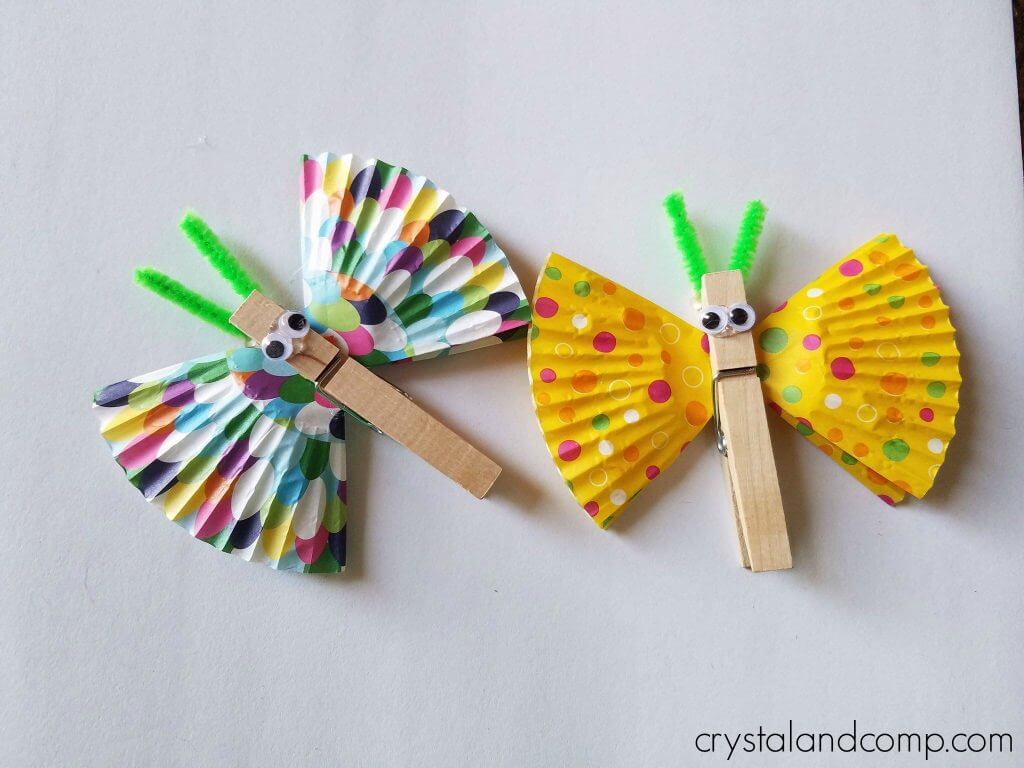 Pretty Clothespin And Cup Cake Liners Butterfly Craft For Kids