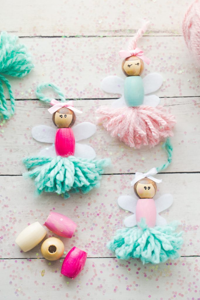 Pretty Fairy Doll Wooden Beads And Pom-Pom Craft For Kids DIY Wooden Bead Crafts