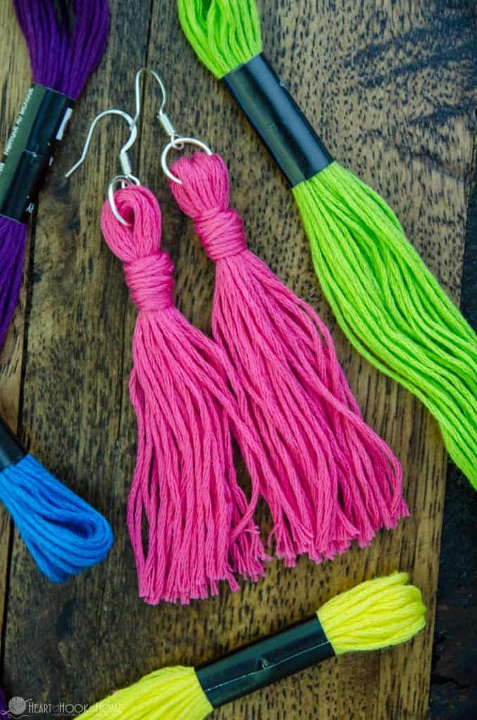 Pretty Pink Tassel Earring Craft Using Embroidery Floss
