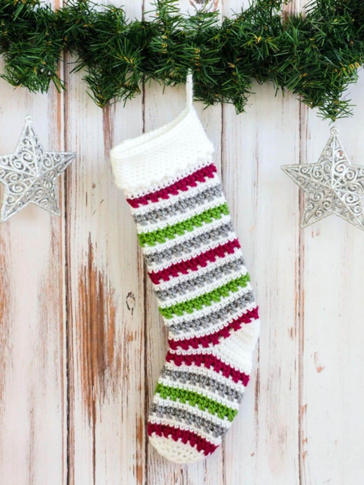 Pretty Striped Christmas  Stocking Pattern Idea For DecorationCrochet Christmas Stocking Patterns