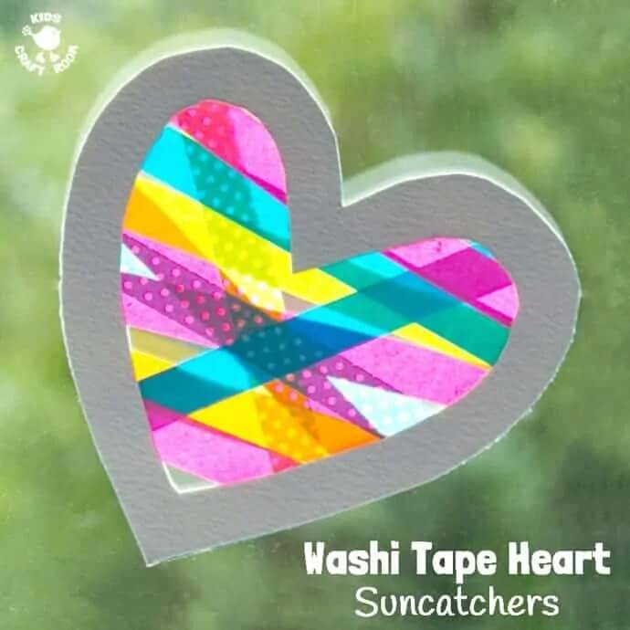 Pretty Washi Tape Suncatchers For Valentine's Day Easy Washi Tape Craft for valentine's day