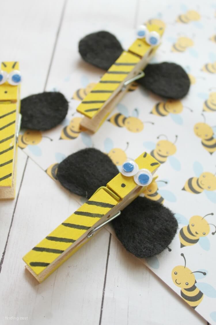 Quick And  Easy Bee Clothespin Craft For Kindergarten