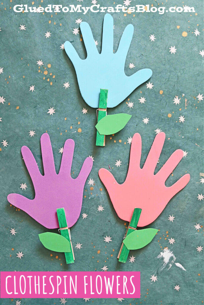 Quick And Easy Clothespin  & Paper Handprint Flower Activity For Toddlers