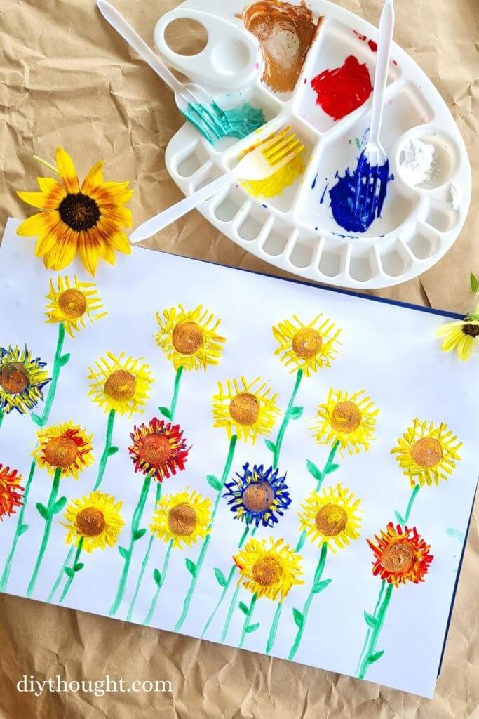 Quick And Easy Fork Sunflower Painting Art & Craft Ideas For Toddlers Fork Flower Painting Art Ideas