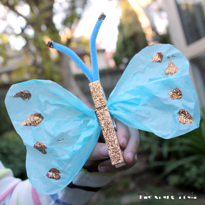 Quick And Easy Glittery Clothespin & Paper Butterfly Art & Craft Activity Easy Glitter Butterfly Drawing Ideas