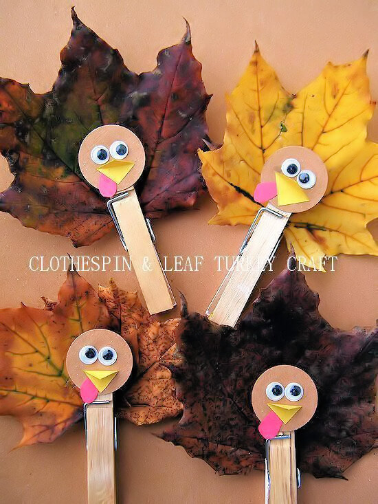 Quick And Easy Leaf & Clothespin Turkey Craft For Kindergarten