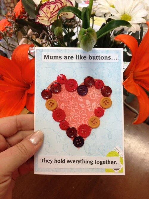 Quick & Easy Mother's Day Card Idea With Heart Button Mother's Day Button Craft For Kids