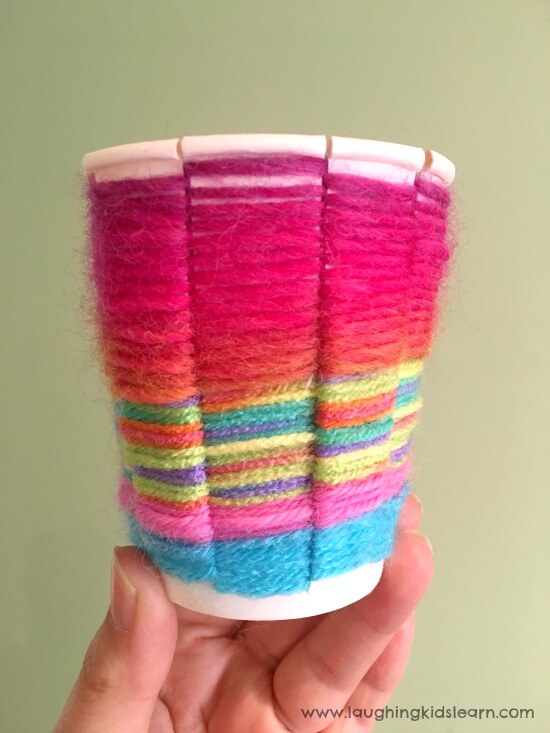 Quick And Simple Multicolour Yarn And Paper Cup Basket Craft For Toddlers
