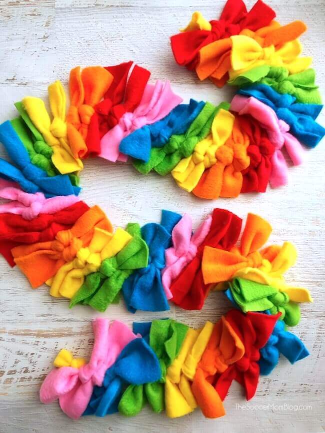 Rainbow Garland Craft With Fabric Scrap No-Sew Crafts With Fabric Scraps