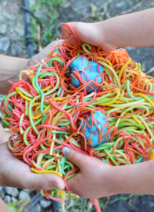 Rainbow Spaghetti & Meatball Play Activity For Preschoolers