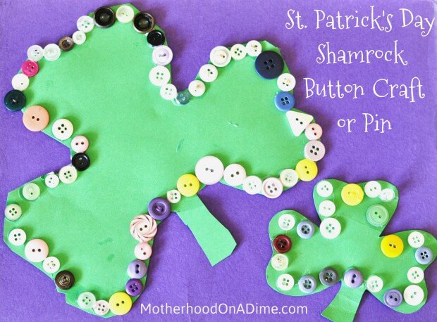Recycled Button Luck Shamrock Craft For Kids Using CardstockButton Craft For St Patricks Day