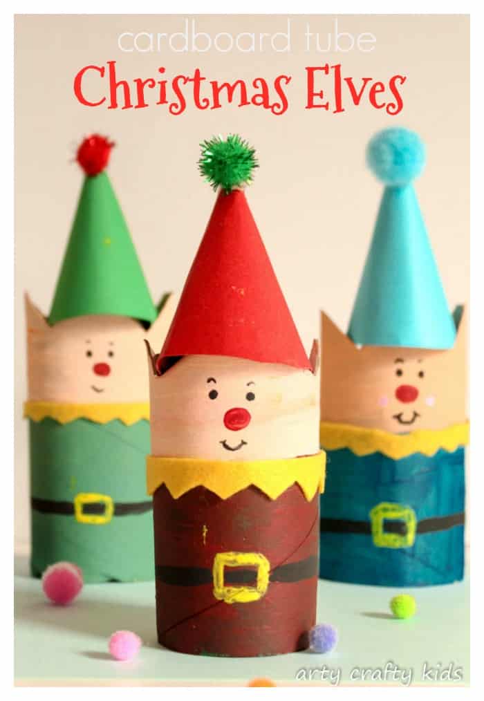 Recycled Christmas Elves Craft With Cardboard Tube & Pom Pom
