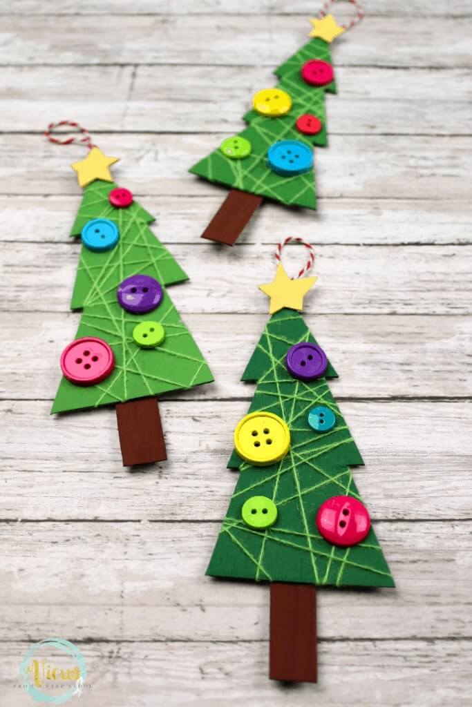 Recycled Christmas Tree Ornament Craft Activity With Buttons & Cardboard