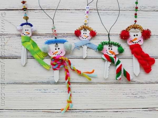 Recycled Keys Snowman Ornament Craft For Kids