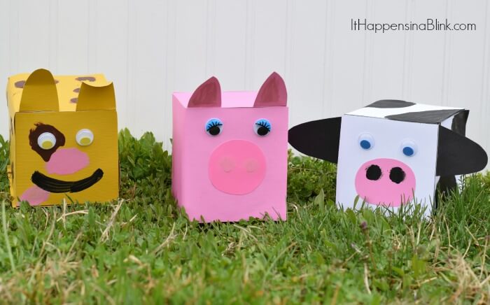 Recycled Tissue Box Farm Animals Craft With Wiggly Eyes & Cardstock