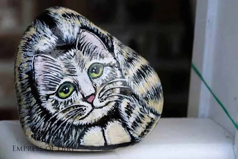 Resting Cute Kitten Painted Rock Craft IdeasBig Rock Painting Ideas for Garden 