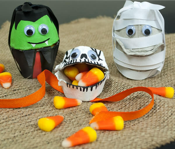 Scary Halloween Mini-Treat Holder Craft Idea Using Egg Cartons Hands-on activities with farm animals for toddlers aged three