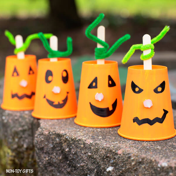 Scary Paper Cup Halloween Pumpkin Monster Craft For Preschoolers