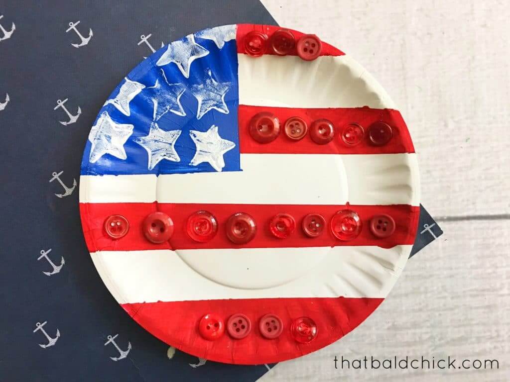 Simple American Flag Paper Plate Decoration Craft At HomeButton crafts with paper plate