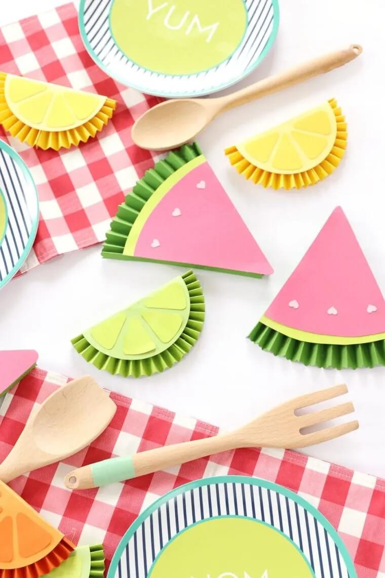 Simple & Easy To Make Summer Fruit Paper Craft Medallions With Popsicle Sticks