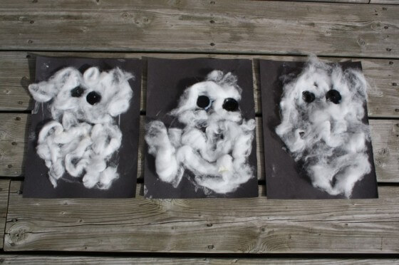 Simple & Quick Cotton Ball Ghost Craft With Buttons & Construction Paper Halloween Button Crafts