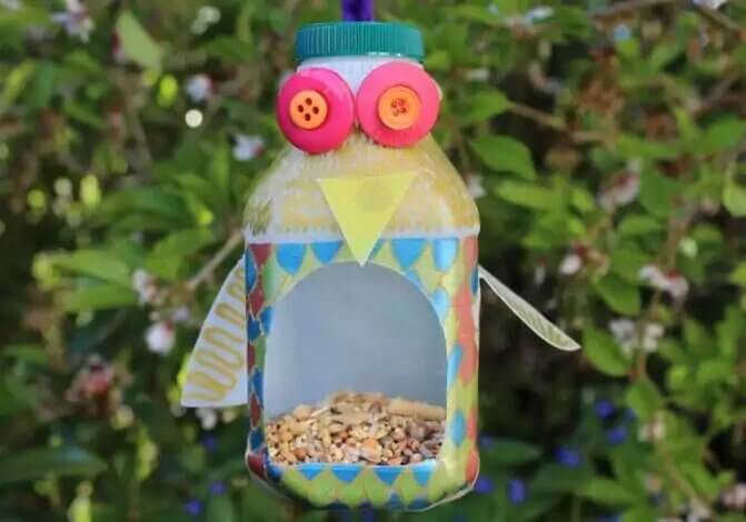 Simple & Small Milk Bottle Hanging Bird Feeder Craft Idea