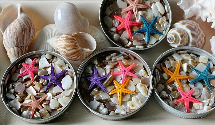 Simple Beach-Themed Mason Jar Lid Coasters Idea for Kids